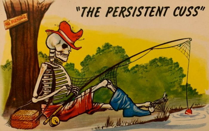 Underground Forest - Vintage Fishing Humor Postcard The Persistent Cuss Underground Forest